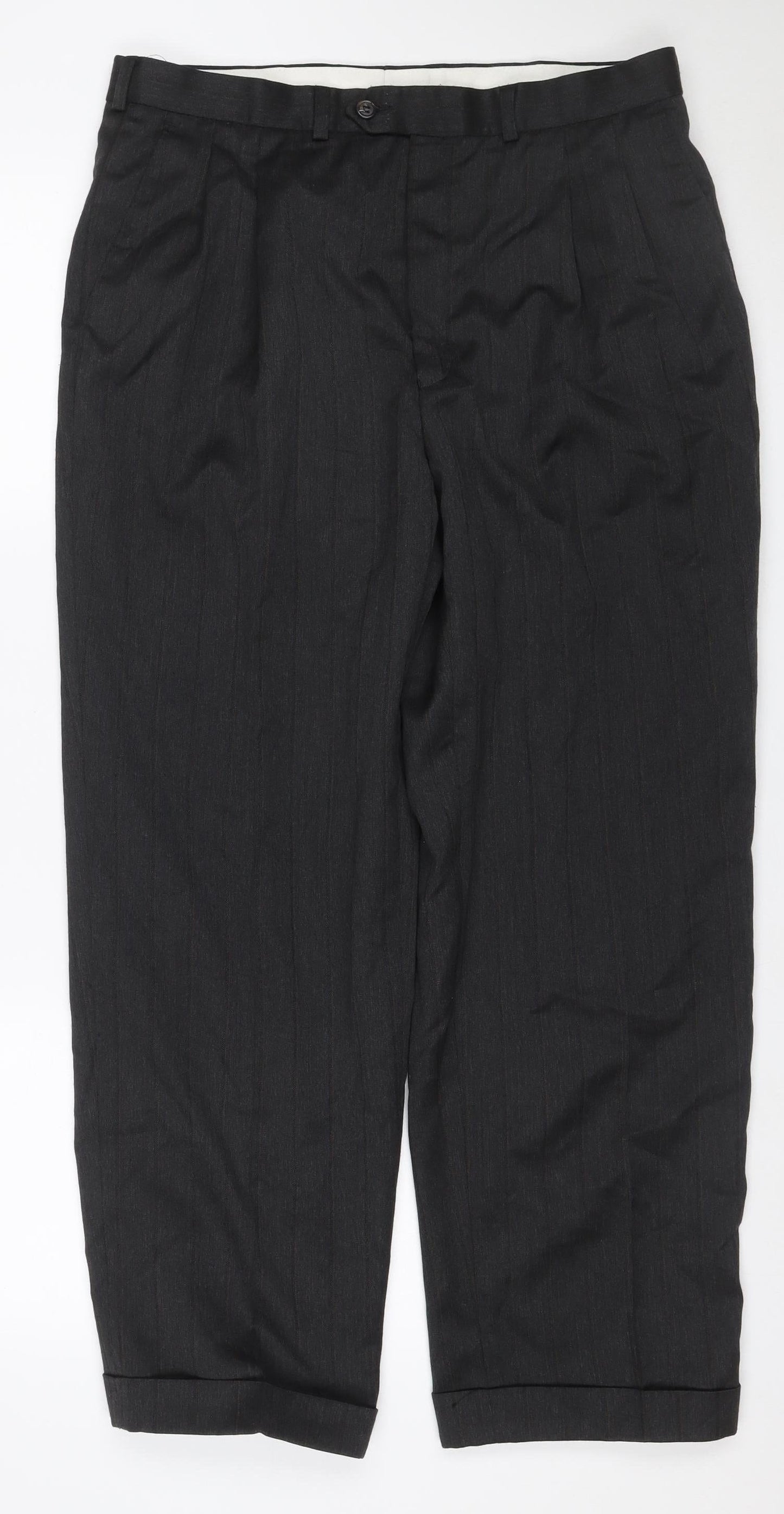 Marks and Spencer Men's Black 32in Wool Blend Dress Trousers Straight