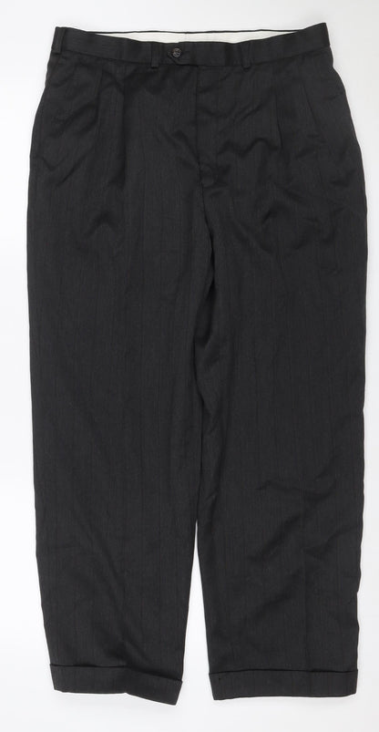 Marks and Spencer Men's Black 32in Wool Blend Dress Trousers Straight