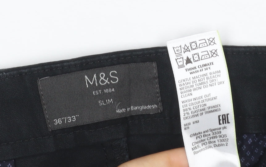 Marks and Spencer Men’s Black Slim Chino Trousers Size 36/33