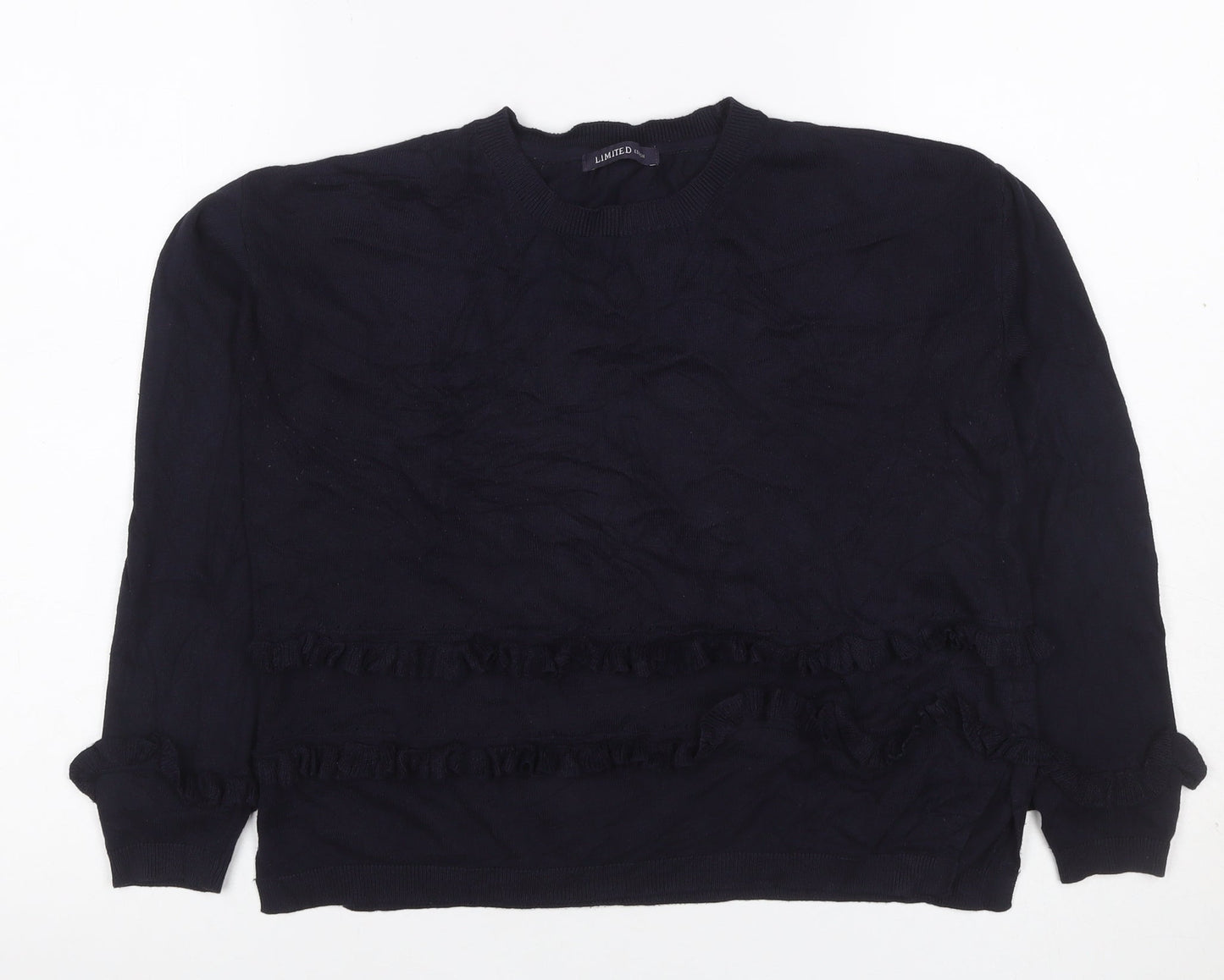 M&S Limited Women’s Navy Blue UK 8 Ruffle Crew Neck Knit Jumper