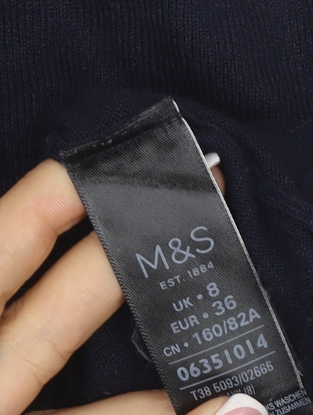 M&S Limited Women’s Navy Blue UK 8 Ruffle Crew Neck Knit Jumper