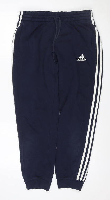 adidas Men’s Blue L 3 Stripe Drawstring Track Pants Joggers