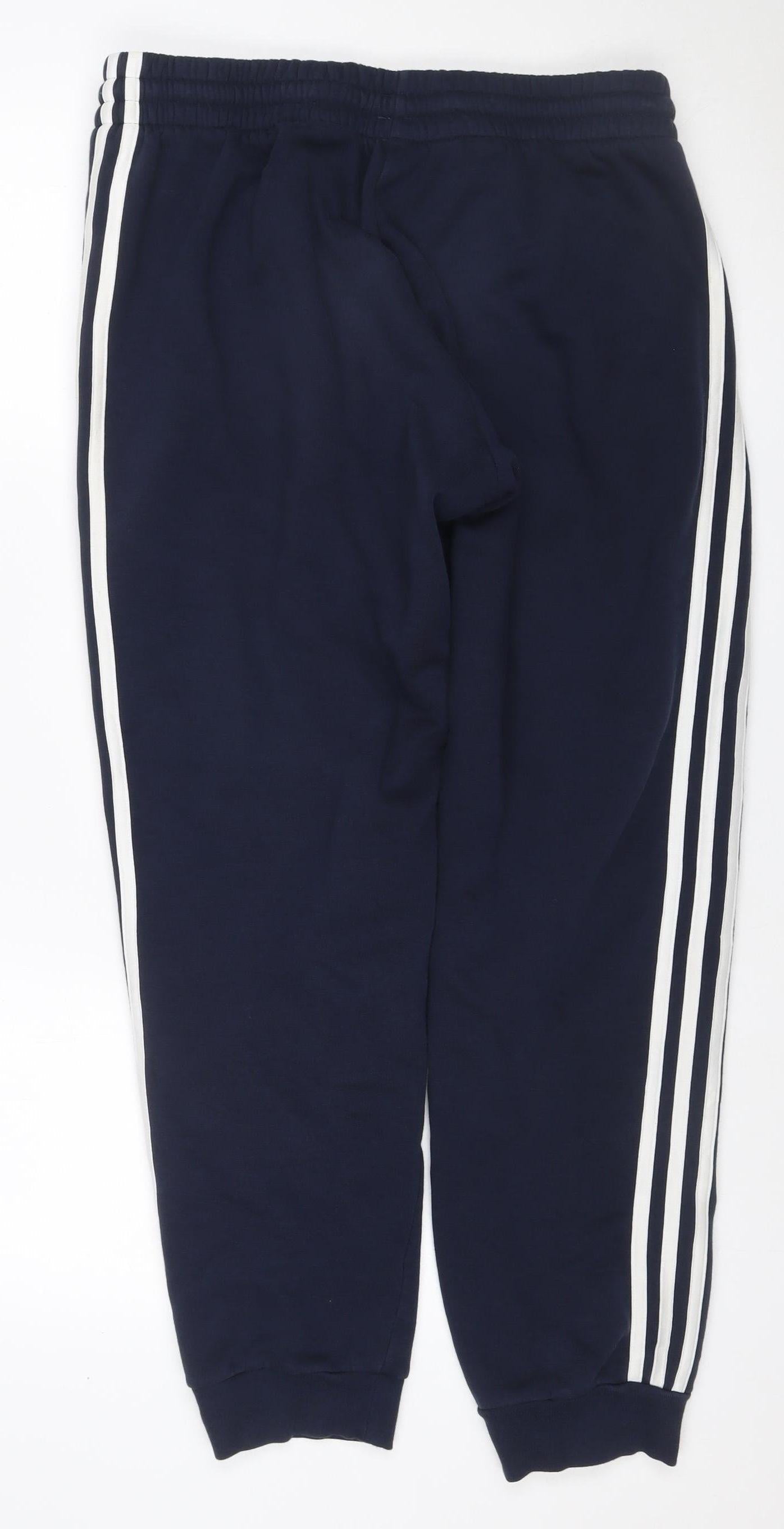 adidas Men’s Blue L 3 Stripe Drawstring Track Pants Joggers