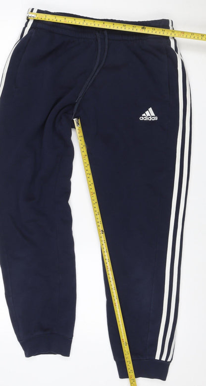 adidas Men’s Blue L 3 Stripe Drawstring Track Pants Joggers