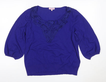 Per Una Women’s Blue Ruffle Knit Jumper UK 20 3/4 Balloon Sleeve