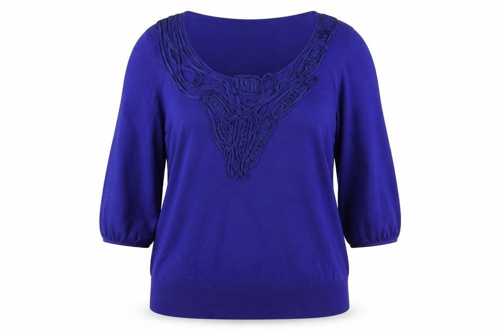 Per Una Women’s Blue Ruffle Knit Jumper UK 20 3/4 Balloon Sleeve