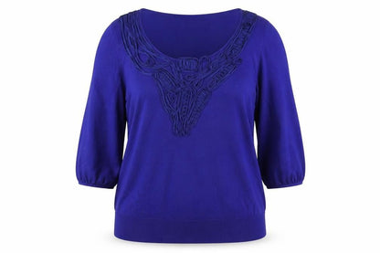 Per Una Women’s Blue Ruffle Knit Jumper UK 20 3/4 Balloon Sleeve