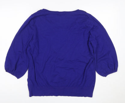 Per Una Women’s Blue Ruffle Knit Jumper UK 20 3/4 Balloon Sleeve