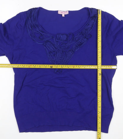 Per Una Women’s Blue Ruffle Knit Jumper UK 20 3/4 Balloon Sleeve