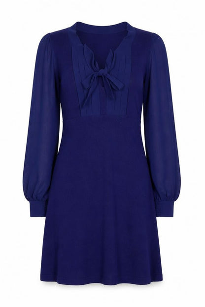 Oasis Women’s Blue XS Knit Jumper Dress Ruffle Bow V-Neck