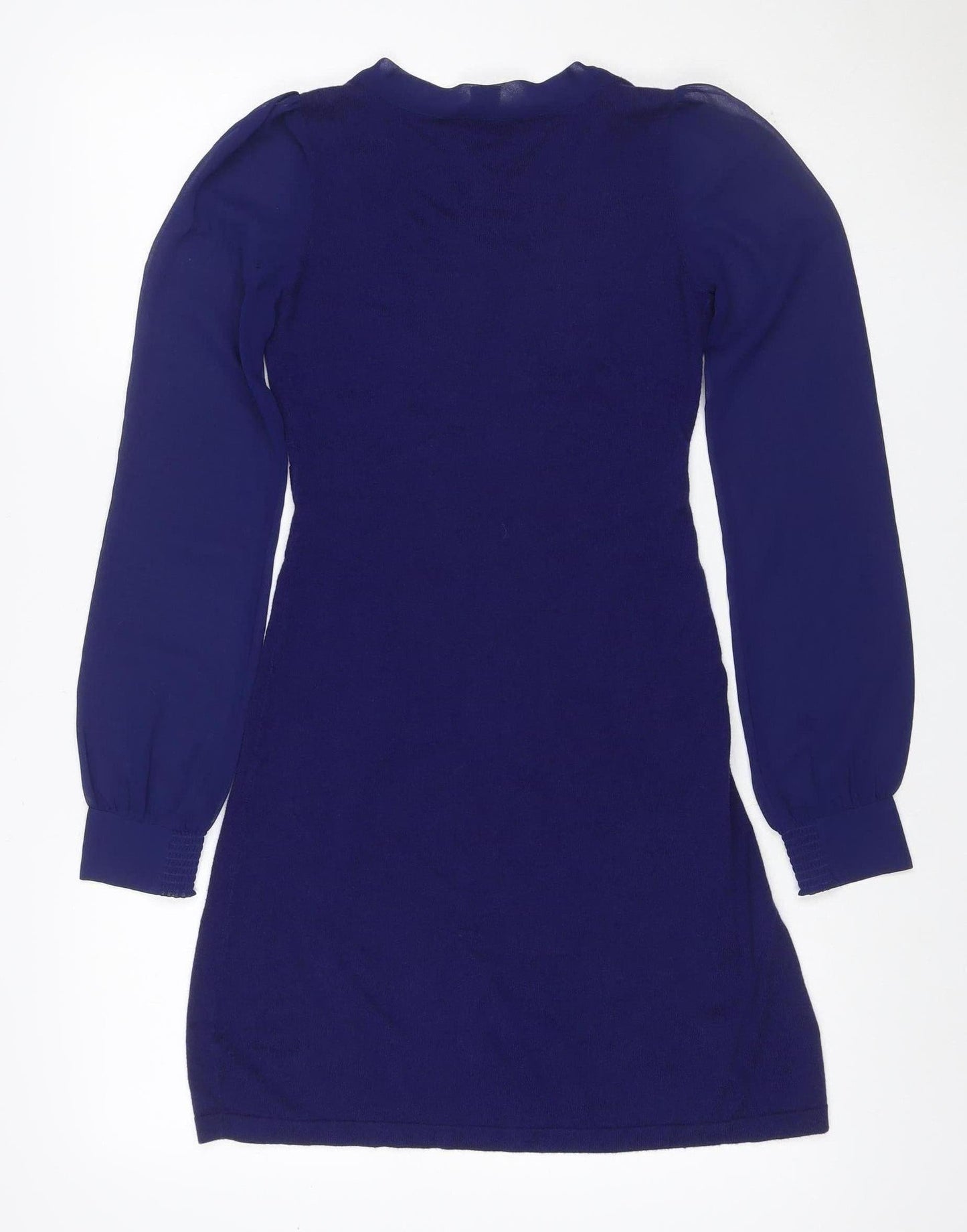Oasis Women’s Blue XS Knit Jumper Dress Ruffle Bow V-Neck