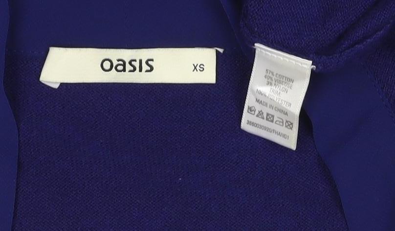 Oasis Women’s Blue XS Knit Jumper Dress Ruffle Bow V-Neck