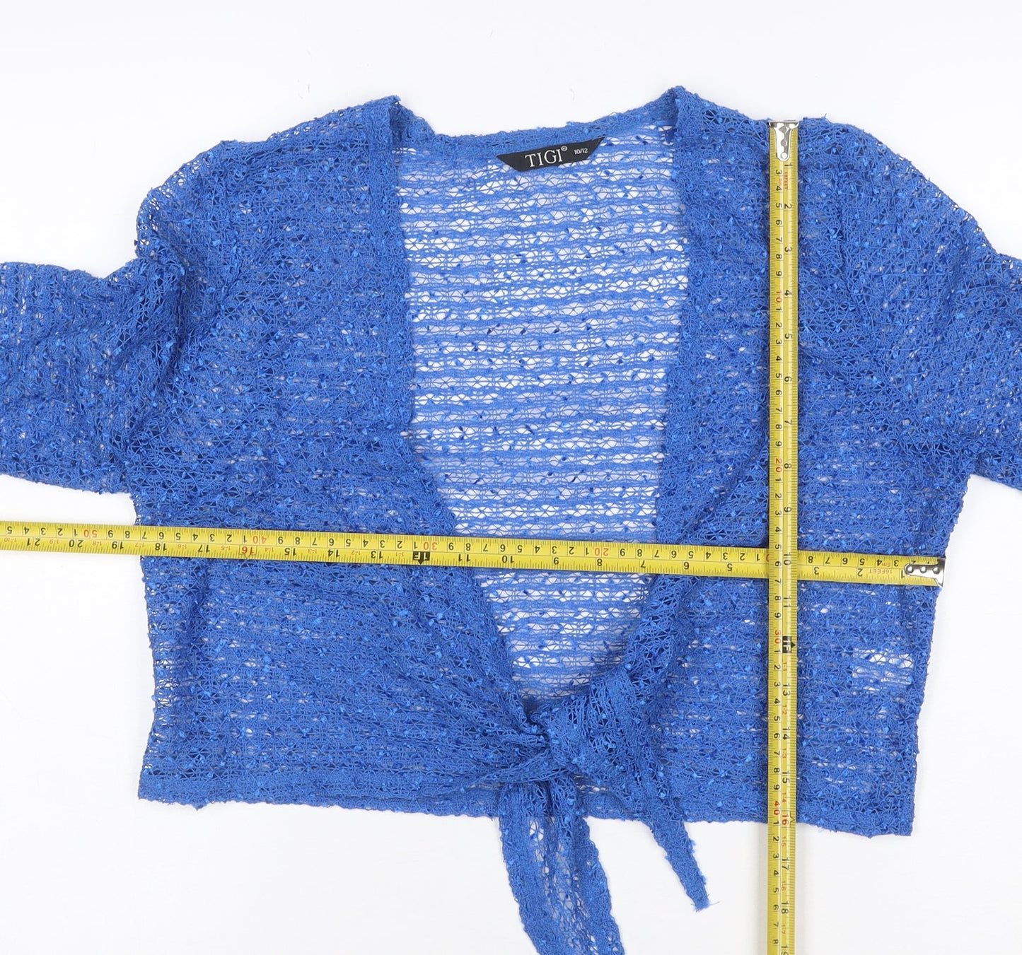 TIGI Women Blue UK 12 Crochet Wrap Tie Front Boho Blouse