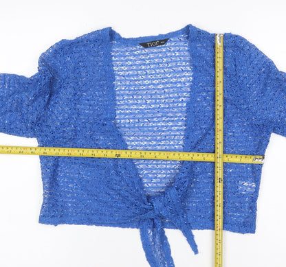 TIGI Women Blue UK 12 Crochet Wrap Tie Front Boho Blouse