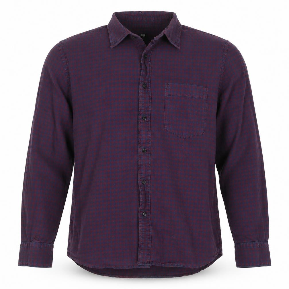 Uniqlo Men's Blue Red Check Cotton Button-Up Shirt L