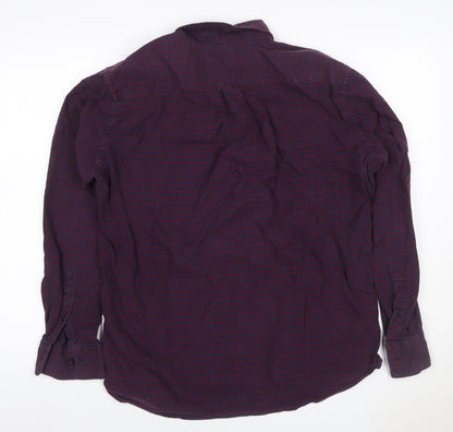 Uniqlo Men's Blue Red Check Cotton Button-Up Shirt L