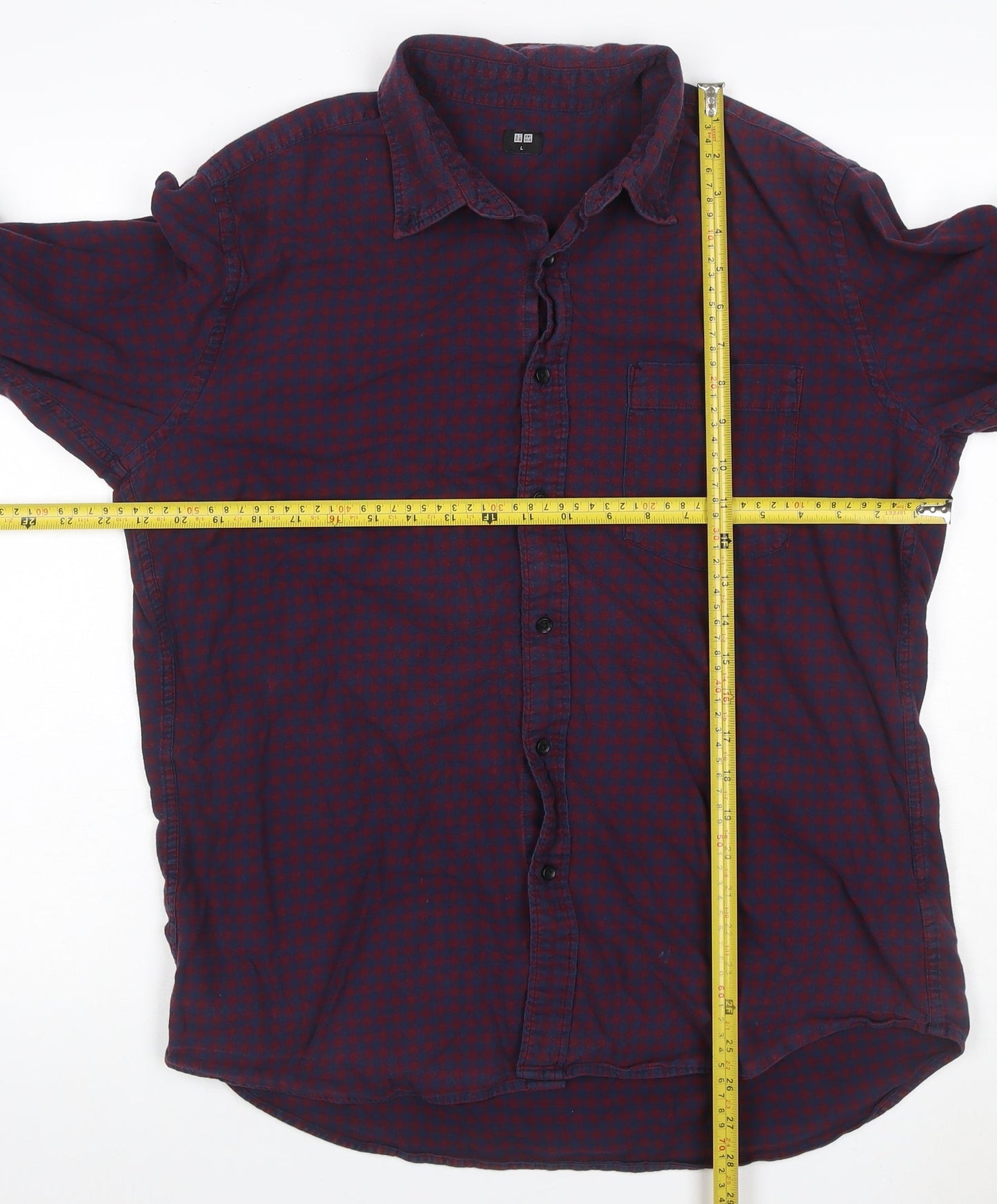 Uniqlo Men's Blue Red Check Cotton Button-Up Shirt L