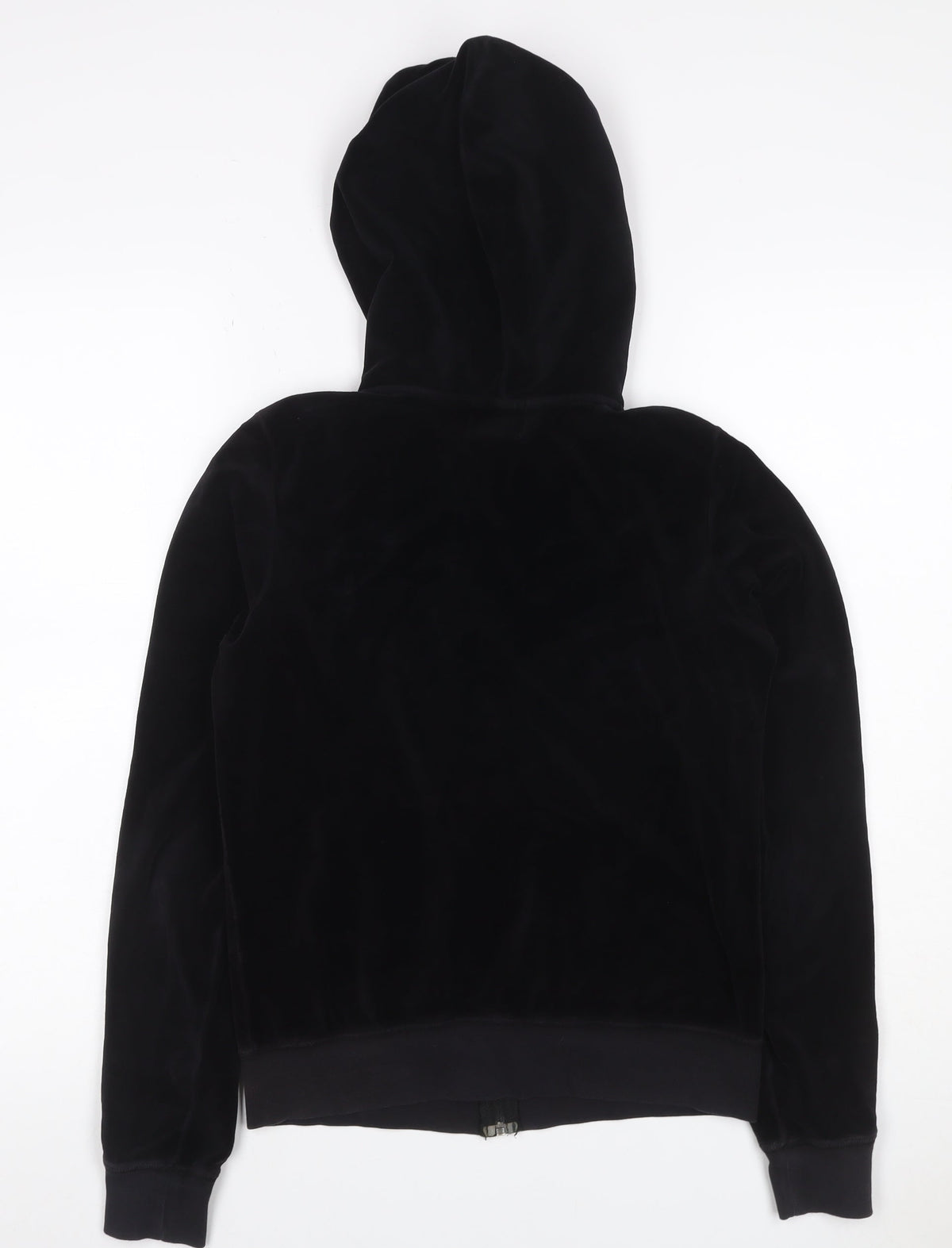 Juicy Couture Women Black L Velour Full Zip Hooded Hoodie Pockets