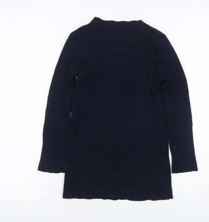 M&Co Women Blue Size 10 Ribbed Lace Up Long Sleeve Tunic Jumper