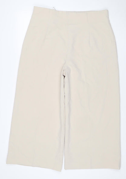 Zara Women Beige XXL UK 18 Wide-Leg Tailored Stretch Trousers