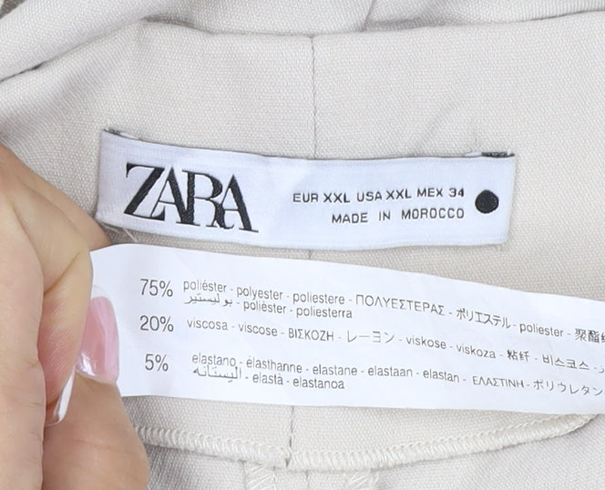 Zara Women Beige XXL UK 18 Wide-Leg Tailored Stretch Trousers