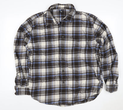 Uniqlo Men's XL Blue Grey Plaid Flannel Button-Up Shirt