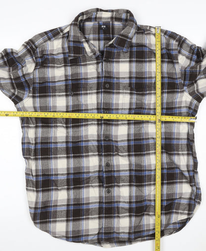 Uniqlo Men's XL Blue Grey Plaid Flannel Button-Up Shirt