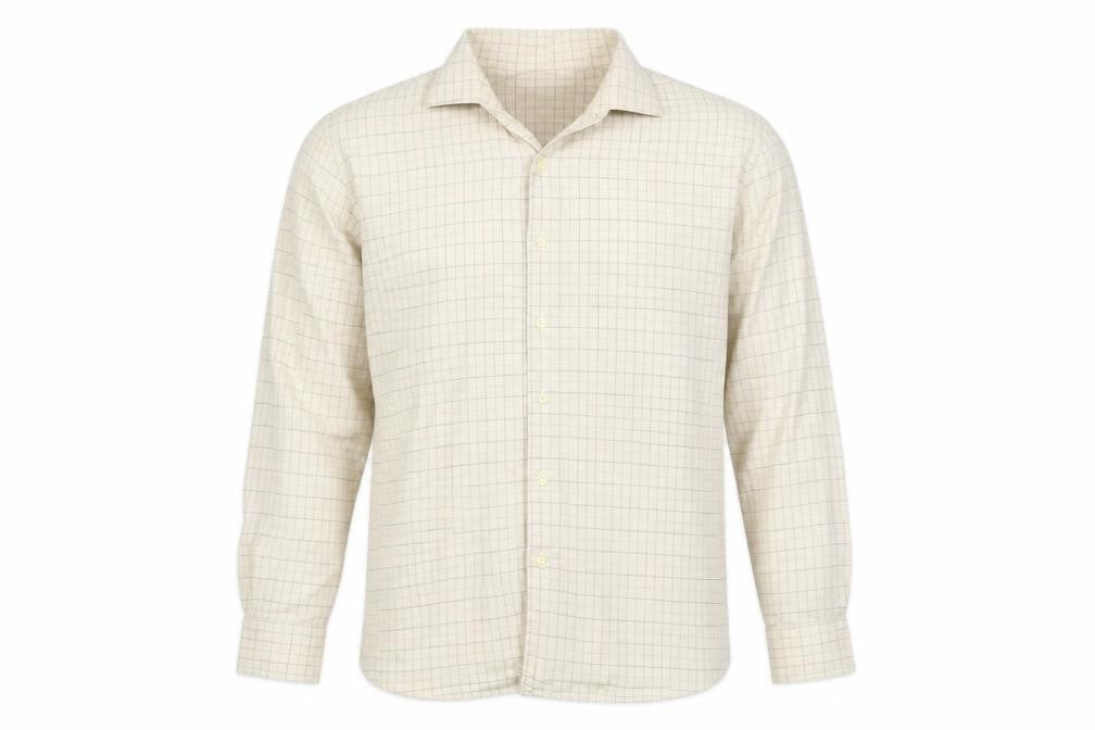 Canali Men’s Beige Check Cotton Long Sleeve Button-Up Shirt XL