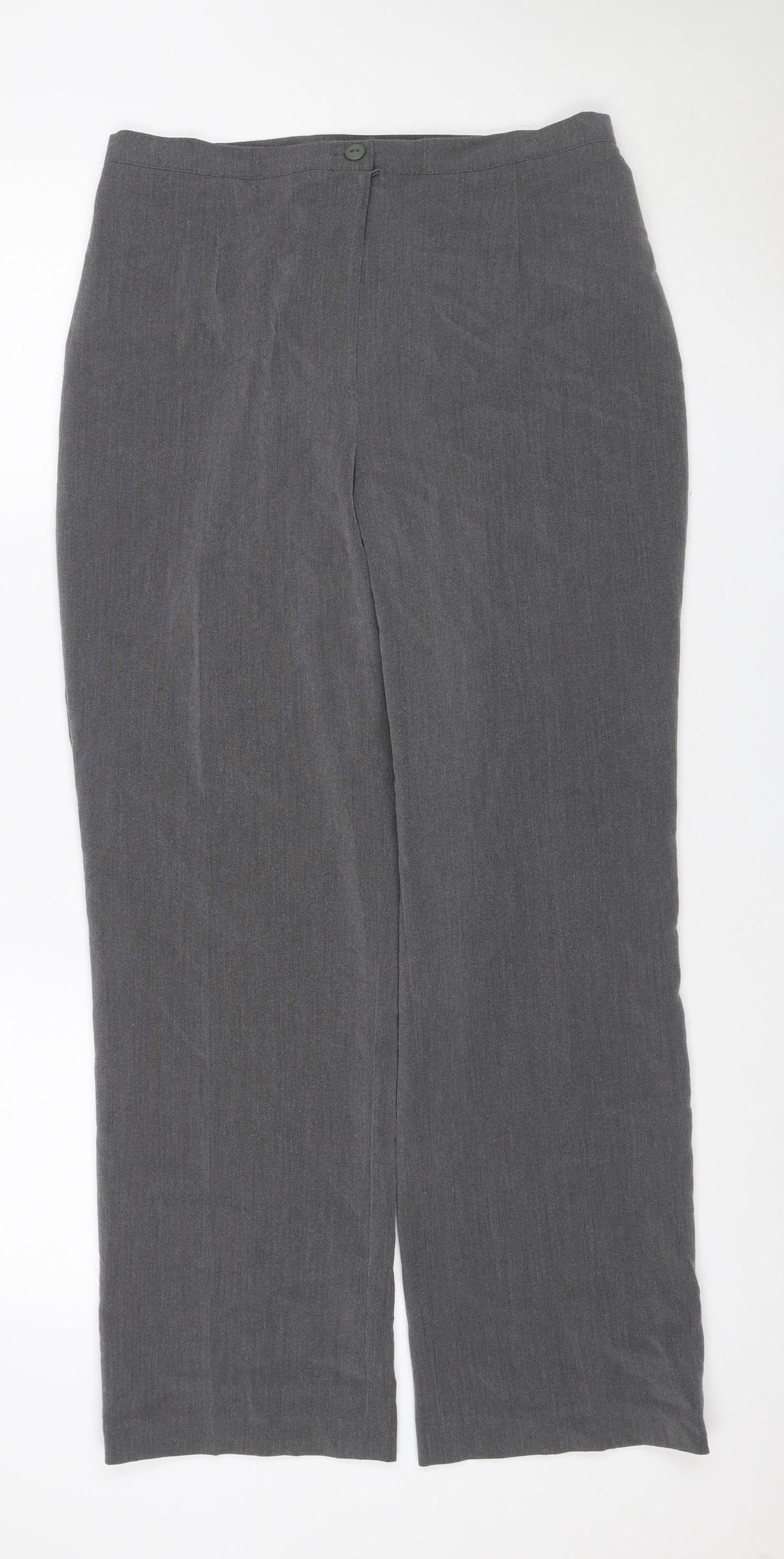 Bassini Women Grey UK 12 Wide Leg Dress Trousers Elastic Waist