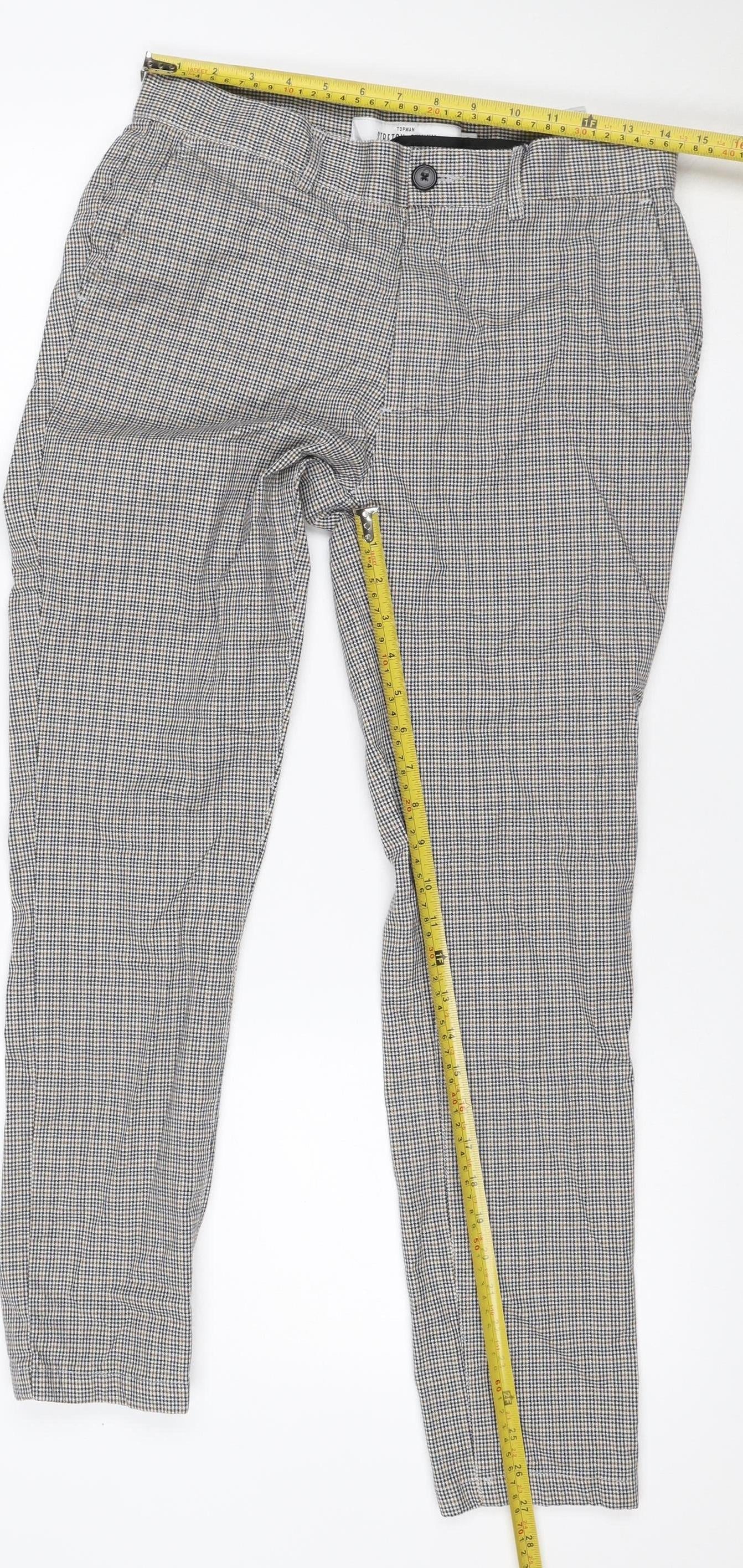 Topman Men’s Grey Check Stretch Skinny Trousers W32 L30