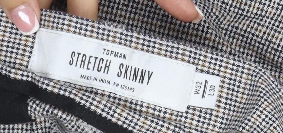 Topman Men’s Grey Check Stretch Skinny Trousers W32 L30