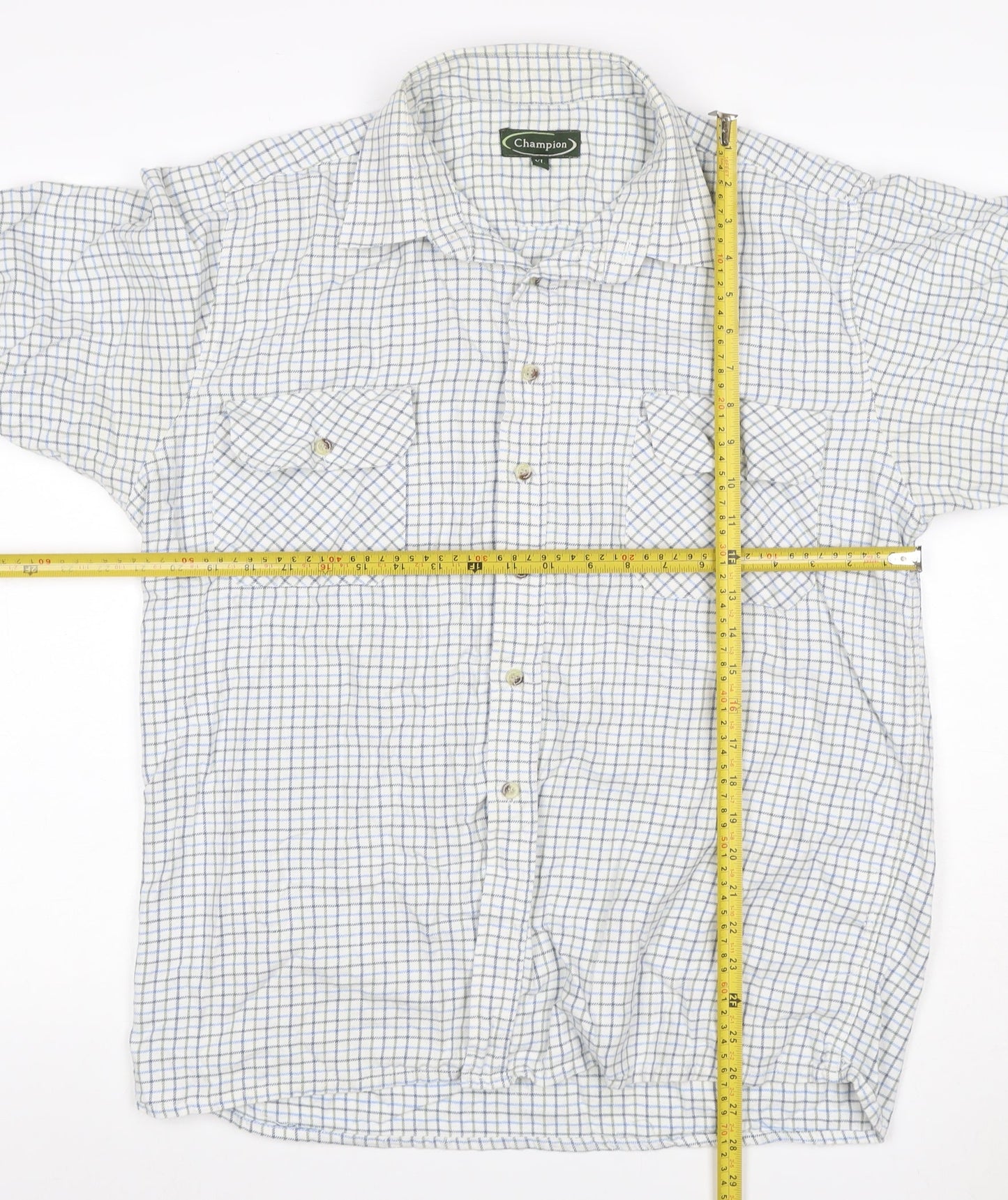 Champion Men’s XL White Blue Check Long Sleeve Button-Up Shirt