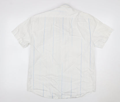 Next Men’s White Blue Stripe Cotton Short Sleeve Button-Up Shirt M
