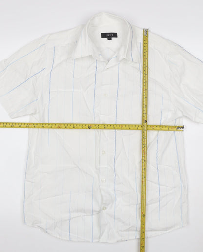 Next Men’s White Blue Stripe Cotton Short Sleeve Button-Up Shirt M