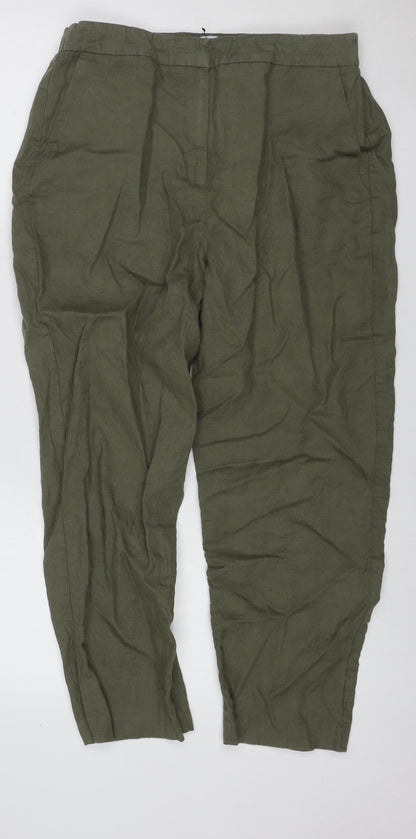 John Lewis & Partners Women’s Green Size 14 Linen Wide-Leg Trousers