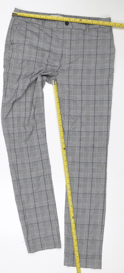 Topman Men Grey Check Stretch Skinny Dress Trousers W34 L34