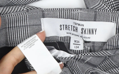 Topman Men Grey Check Stretch Skinny Dress Trousers W34 L34