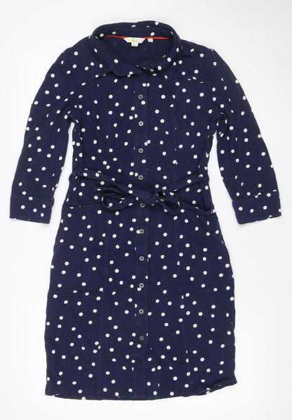 Boden Women’s Blue Polka Dot Belted Shirt Dress UK 8 Long Sleeve
