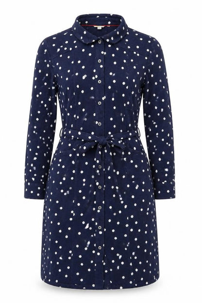 Boden Women’s Blue Polka Dot Belted Shirt Dress UK 8 Long Sleeve