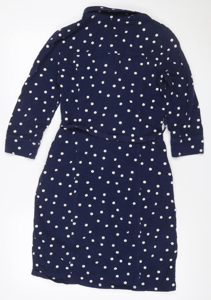 Boden Women’s Blue Polka Dot Belted Shirt Dress UK 8 Long Sleeve