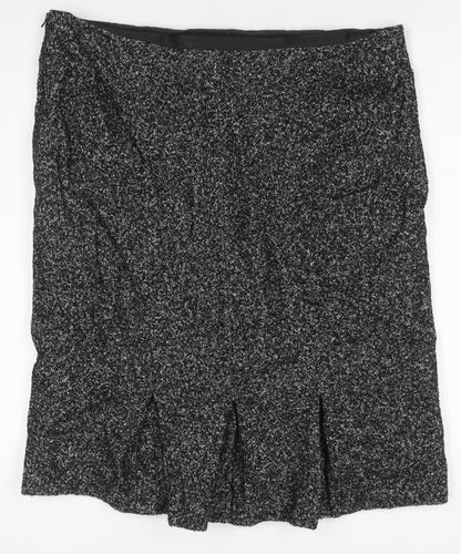 Viyella Women Grey Tweed Wool Blend UK 14 Knee Length Pencil Skirt
