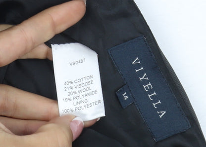 Viyella Women Grey Tweed Wool Blend UK 14 Knee Length Pencil Skirt