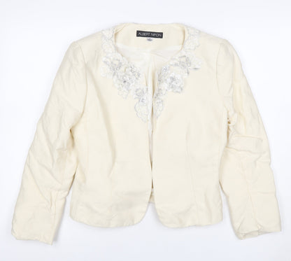 Albert Nipon Women Ivory UK 10 Floral Embroidered Wool Silk Jacket