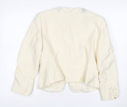 Albert Nipon Women Ivory UK 10 Floral Embroidered Wool Silk Jacket