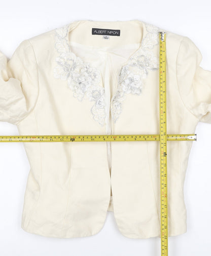 Albert Nipon Women Ivory UK 10 Floral Embroidered Wool Silk Jacket