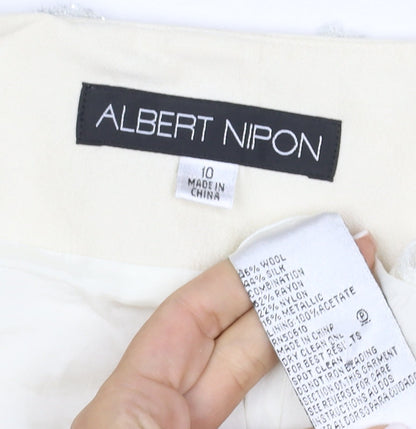 Albert Nipon Women Ivory UK 10 Floral Embroidered Wool Silk Jacket