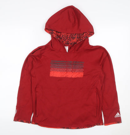 adidas Boys Red 11-12 Years Pullover Hoodie Graphic Print Sports