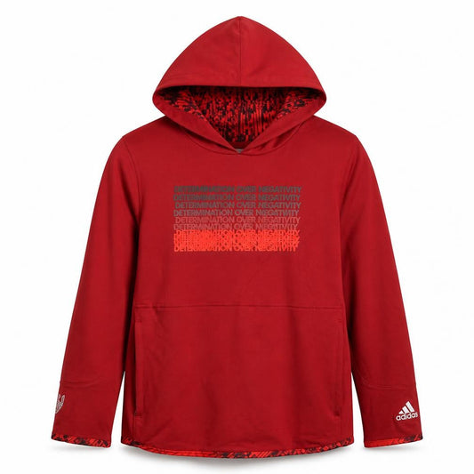 Front view of adidas boys’ red 11-12 years pullover hoodie graphic print sports