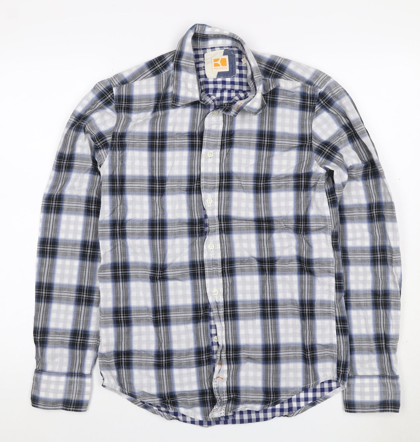 Hugo Boss Orange Men’s Blue Grey Check Cotton Shirt Size S
