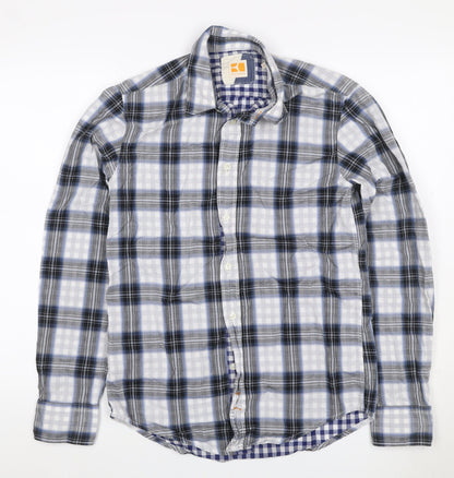 Hugo Boss Orange Men’s Blue Grey Check Cotton Shirt Size S